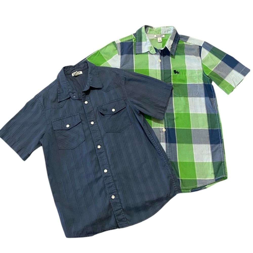 Old Navy Boys Shirts Size 10 Lot of 2 Western Pearl Snap Plaid Short Sleeve - Picture 2 of 15